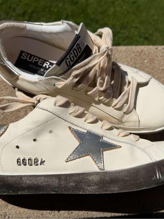 Golden Goose Shoes - Golden Goose Cream Leather Sneakers with Silver Star Accent